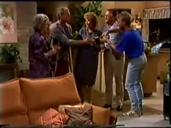 Helen Daniels, Charlene Mitchell, Jim Robinson, Madge Mitchell, Harold Bishop, Scott Robinson in Neighbours Episode 0459