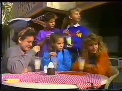 Todd Landers, Emma Gordon, Lucy Robinson, Katie Landers, Charlene Robinson in Neighbours Episode 