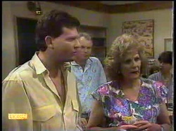 Des Clarke, Jim Robinson, Madge Bishop, Hilary Robinson in Neighbours Episode 