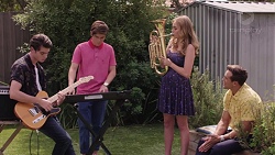 Ben Kirk, Angus Beaumont-Hannay, Xanthe Canning, Aaron Brennan in Neighbours Episode 7389