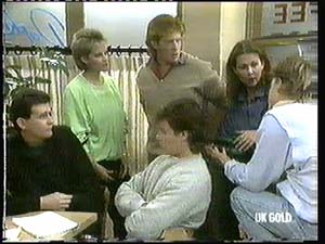 Des Clarke, Daphne Clarke, Clive Gibbons, Mike Young, Louise Laurie, Scott Robinson in Neighbours Episode 