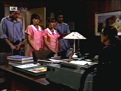 Todd Landers, Cody Willis, Melissa Jarrett, Josh Anderson, Dorothy Burke in Neighbours Episode 