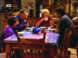 Toby Mangel, Harold Bishop, Madge Bishop, Joe Mangel in Neighbours Episode 1411