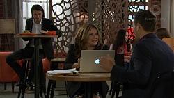 Leo Tanaka, Terese Willis, Aaron Brennan in Neighbours Episode 