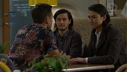 Aaron Brennan, David Tanaka, Leo Tanaka in Neighbours Episode 