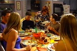 Larry Woodhouse (Woody), Steph Scully, Joe Scully, Lyn Scully, Jack Scully, Felicity Scully in Neighbours Episode 