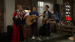 Sonya Rebecchi, Angus Beaumont-Hannay, Ben Kirk in Neighbours Episode 7495