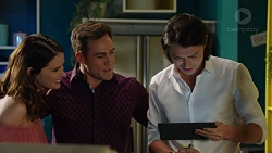 Elly Conway, Aaron Brennan, Leo Tanaka in Neighbours Episode 