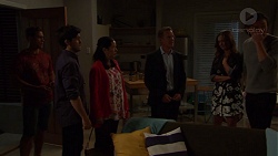 Aaron Brennan, David Tanaka, Kim Tanaka, Paul Robinson, Amy Williams, Leo Tanaka in Neighbours Episode 7573