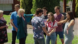 Sheila Canning, Gary Canning, Lauren Turner, Brad Willis, Ben Kirk, Piper Willis, Tyler Brennan, Paige Novak in Neighbours Episode 