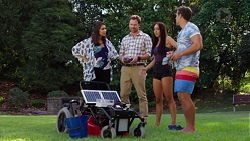 Dipi Rebecchi, Shane Rebecchi, Mishti Sharma, Aaron Brennan in Neighbours Episode 