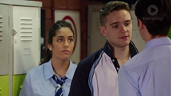 Yashvi Rebecchi, Luke Browne, Ben Kirk in Neighbours Episode 