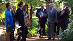 Aaron Brennan, Steph Scully, Jack Callahan, Sonya Rebecchi, Councillor Simmons, Tim Collins in Neighbours Episode 7660