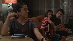Yashvi Rebecchi, Kirsha Rebecchi, Ben Kirk in Neighbours Episode 7677