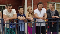 Aaron Brennan, David Tanaka, Courtney Grixti, Leo Tanaka, Tyler Brennan in Neighbours Episode 