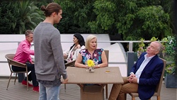 Tyler Brennan, Sheila Canning, Hamish Roche in Neighbours Episode 