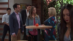 David Tanaka, Nick Petrides, Leo Tanaka, Amy Williams, Sheila Canning, Mishti Sharma in Neighbours Episode 7685