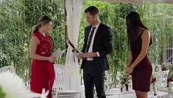 Paige Smith, Mark Brennan, Mishti Sharma in Neighbours Episode 7707