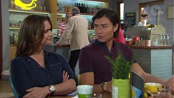 Amy Williams, Hamish Roche, Leo Tanaka in Neighbours Episode 