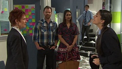 Susan Kennedy, Shane Rebecchi, Dipi Rebecchi, Ben Kirk, Yashvi Rebecchi in Neighbours Episode 